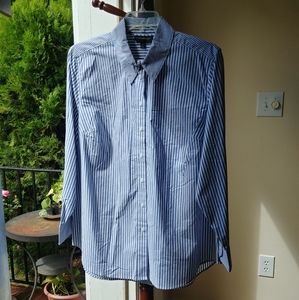 Lane Bryant, 18, Blue & White Striped, Long-Sleeve, Button-Up Shirt
